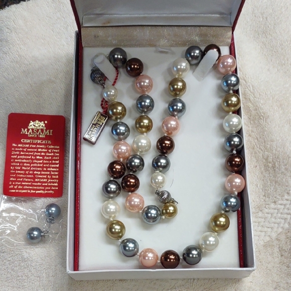 Jewelry - Multicolor Pearl Necklace And Earrings Large Pink Brown Gray Nib